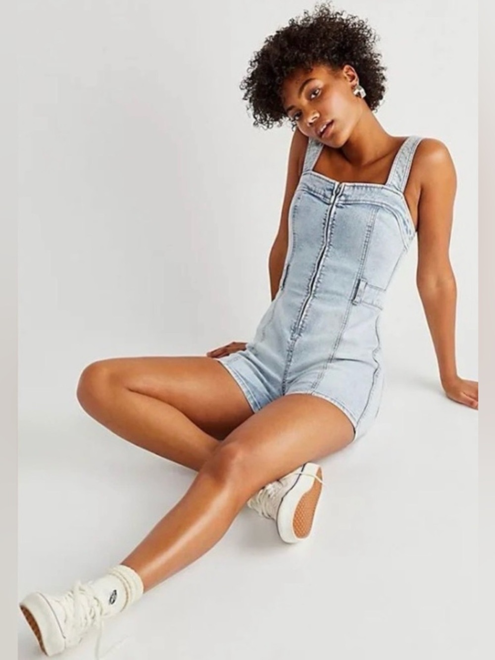 Free People CRVY Lady of the Hour Denim Fitted Romper